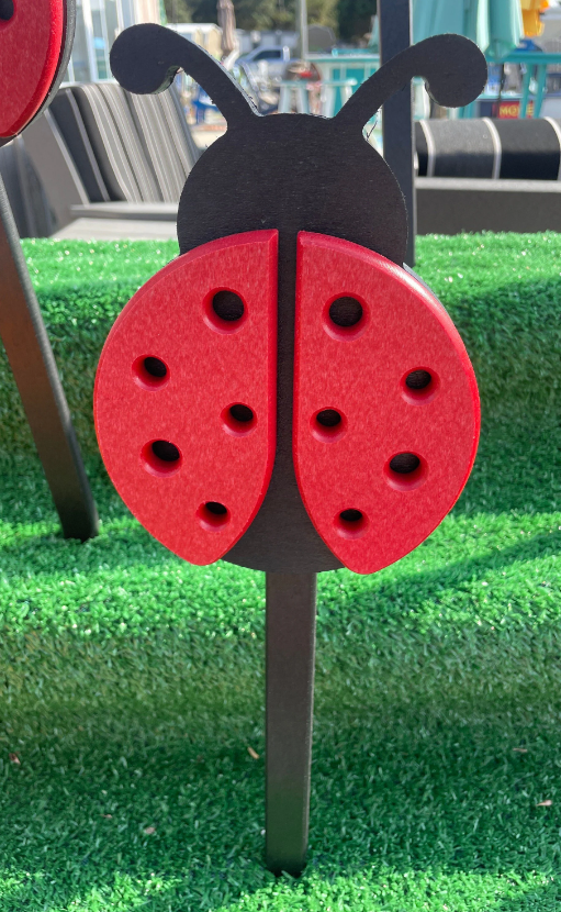 Poly Ladybug Yard Stake with Black Stake - Amish Made Garden Decoration - Ladybug that won't fly away home! Red Ladybug Garden Stake.