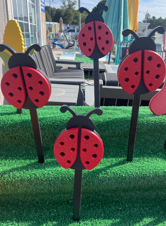 Poly Ladybug Yard Stake with Black Stake - Amish Made Garden Decoration - Ladybug that won't fly away home! Red Ladybug Garden Stake.