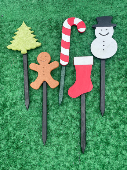 Poly Christmas Yard Sticks - Snowman, Candy Cane, Stocking, Christmas Tree, Gingerbread Man, Christmas Decorations - Individual or Bundle