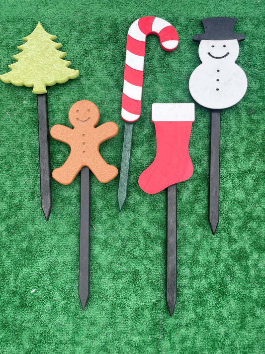 Poly Christmas Yard Sticks - Snowman, Candy Cane, Stocking, Christmas Tree, Gingerbread Man, Christmas Decorations - Individual or Bundle