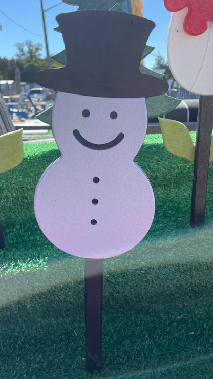 Poly Snowman Yard Stake with Black Stake - Amish Made Christmas Decoration - A Snowman that Won't Melt - Frosty the Snowman - Snowman Decor