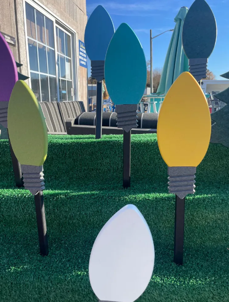 Poly Christmas Colorful Light Bulb Black Stake - Amish Made Christmas Decor - Outdoor Light Bulb that won't burn out!