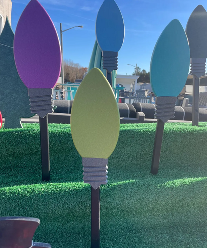 Poly Christmas Colorful Light Bulb Black Stake - Amish Made Christmas Decor - Outdoor Light Bulb that won't burn out!