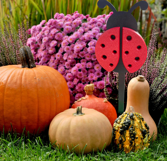 Poly Ladybug Yard Stake with Black Stake - Amish Made Garden Decoration - Ladybug that won't fly away home! Red Ladybug Garden Stake.