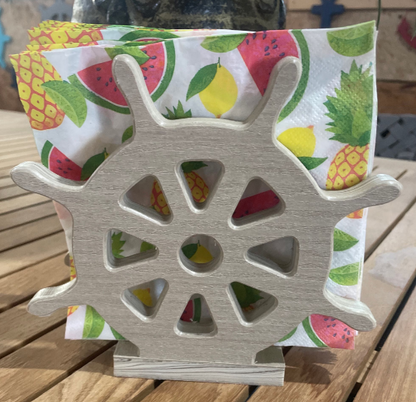 Poly Ship Wheel Napkin Holder - Unique Poly Captain's Wheel Perfect for Outdoor Dining, Picnics, BBQ, Beach House Decor, Coastal Living Ahoy