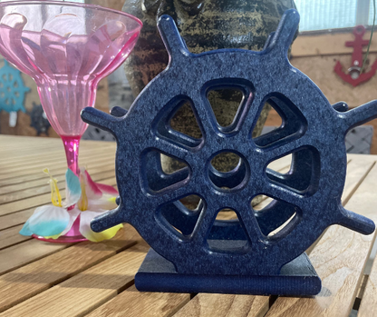 Poly Ship Wheel Napkin Holder - Unique Poly Captain's Wheel Perfect for Outdoor Dining, Picnics, BBQ, Beach House Decor, Coastal Living Ahoy