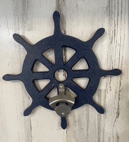 Poly Ship Wheel Wall Bottle Openers - Beach House - Coastal Theme - Unique Gifts - Beer Opener - Outdoor Bar, Man Cave, She Shed, kitchen