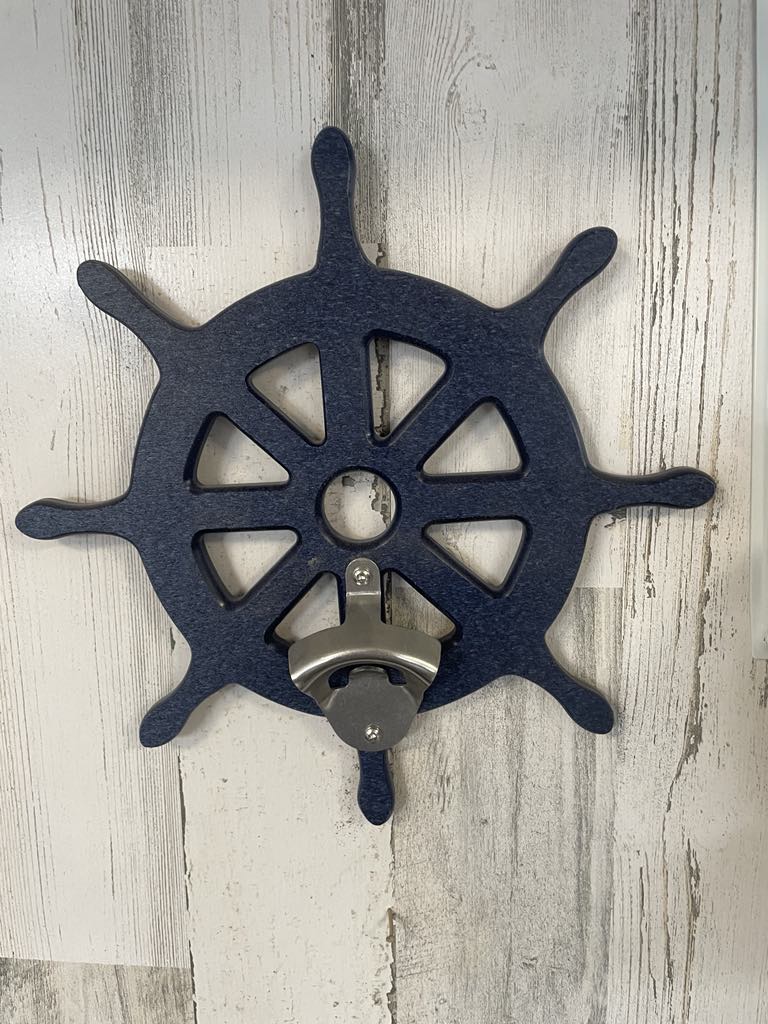 Poly Ship Wheel Wall Bottle Openers - Beach House - Coastal Theme - Unique Gifts - Beer Opener - Outdoor Bar, Man Cave, She Shed, kitchen