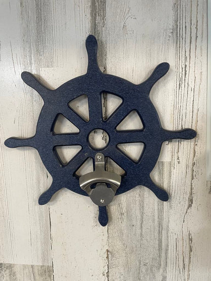 Poly Ship Wheel Wall Bottle Openers - Beach House - Coastal Theme - Unique Gifts - Beer Opener - Outdoor Bar, Man Cave, She Shed, kitchen