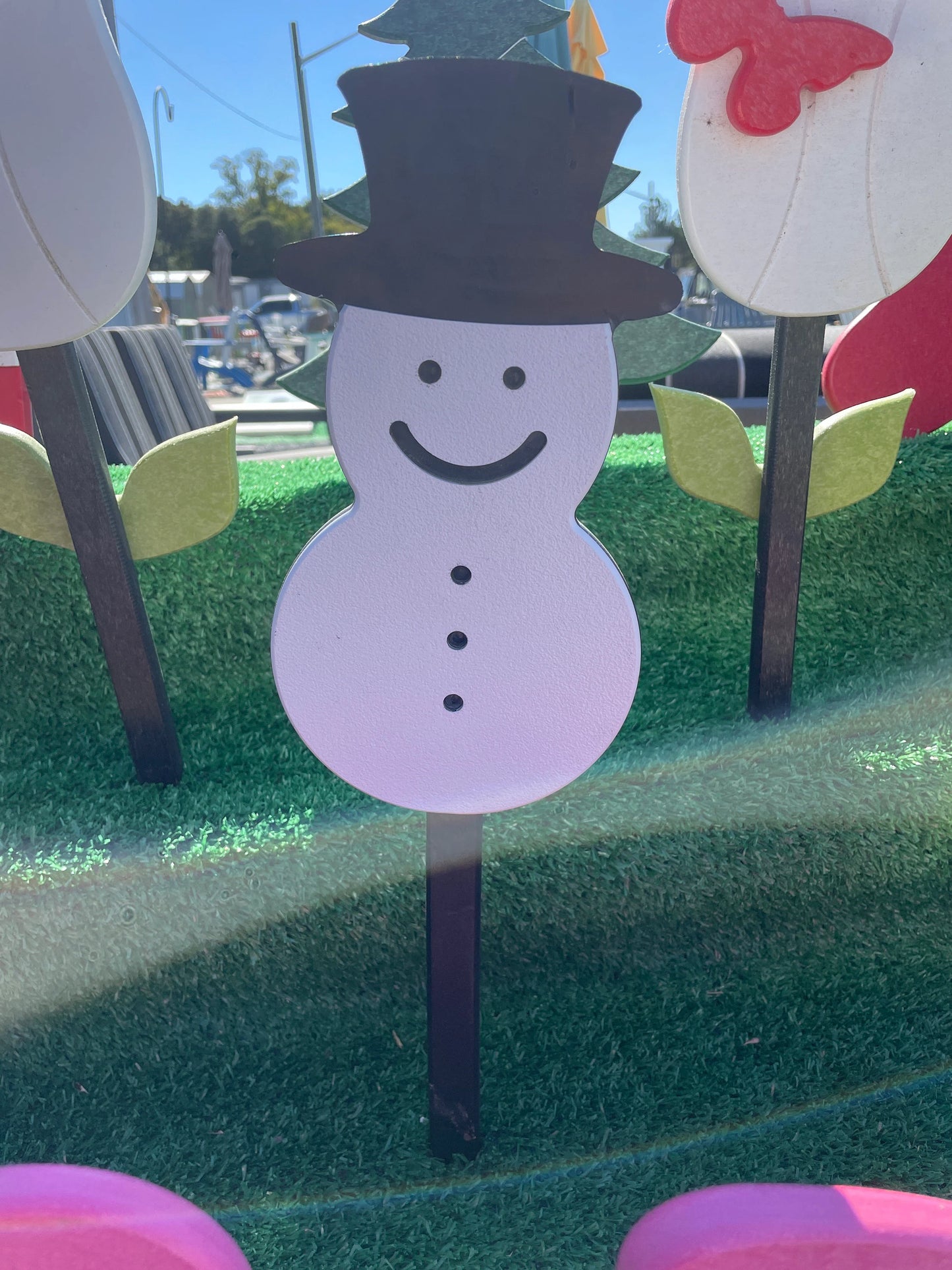 Poly Snowman Yard Stake with Black Stake - Amish Made Christmas Decoration - A Snowman that Won't Melt - Frosty the Snowman - Snowman Decor