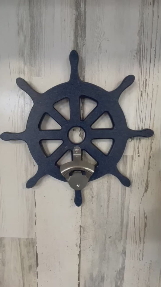 Poly Ship Wheel Wall Bottle Openers - Beach House - Coastal Theme - Unique Gifts - Beer Opener - Outdoor Bar, Man Cave, She Shed, kitchen